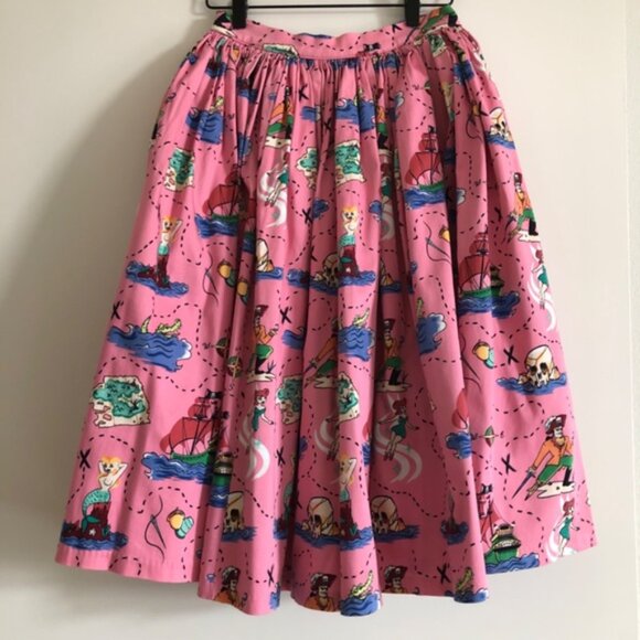Pinup Couture Jenny Skirt - Pink Neverland Mermaid Print -Small - Picture 2 of 15